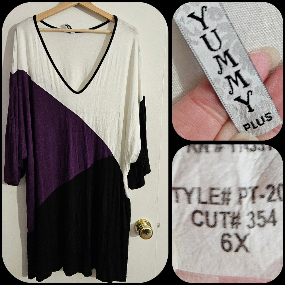 SIZE 6 YUMMY PLUS color block white purple black Shirt Top (B95)